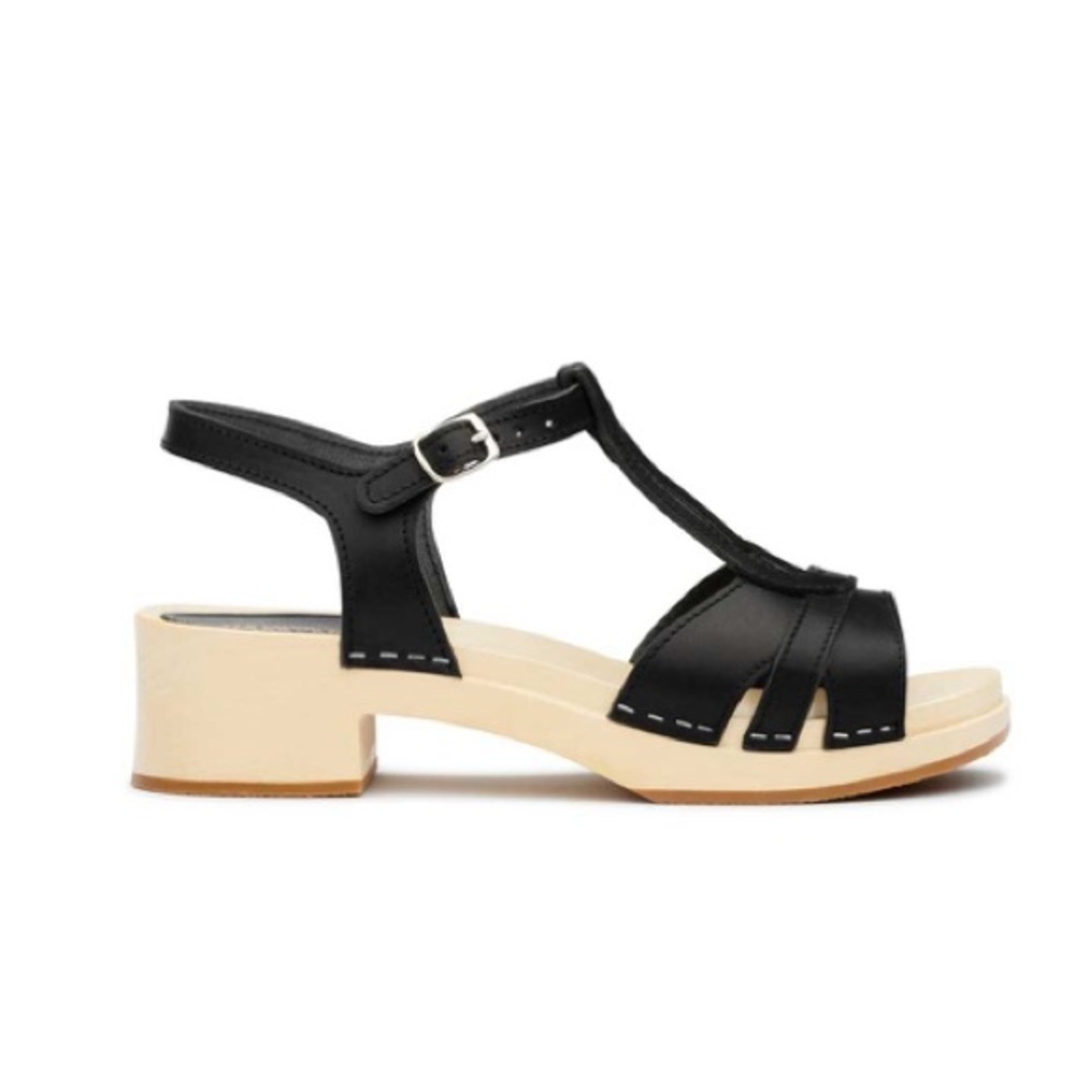 Swedish Hasbeens Ulla Low Heel Clogs Sandals Black EU39 US9 Scandi Girl Granola - Picture 2 of 16